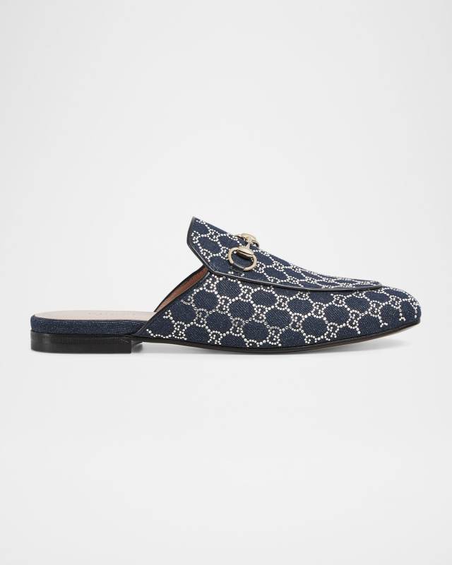 Denim GG Crystal Princetown Mules